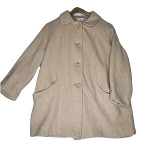 Vintage HERMAN KAY Wool Blend Peter Pan Collar Car Coat Beige Woman's Size 16
